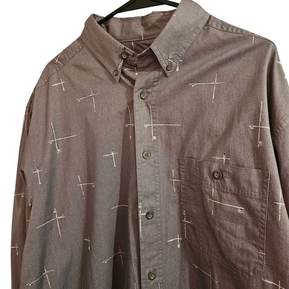 Vintage Woolrich‎ Charcoal Fishing Rod button down mens size xl style #6047